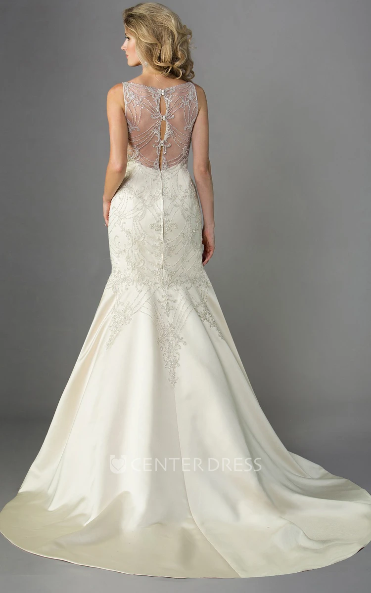 Sleeveless Trumpet Gown With Beadings And Illusion Back