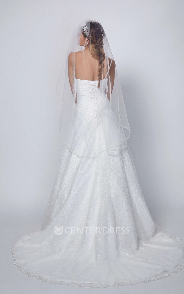 One-Shoulder Long Beaded Ruffled Chiffon Wedding Dress