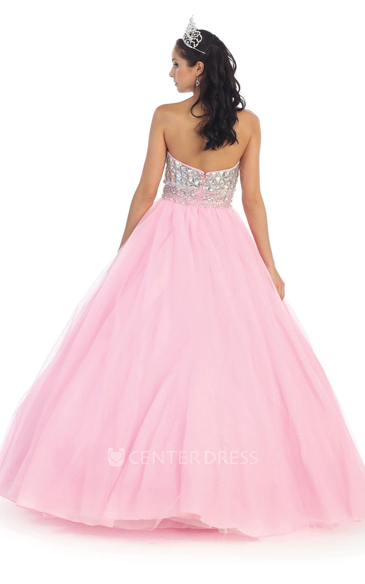 Ball Gown Maxi Sweetheart Sleeveless Tulle Satin Backless Dress With Beading