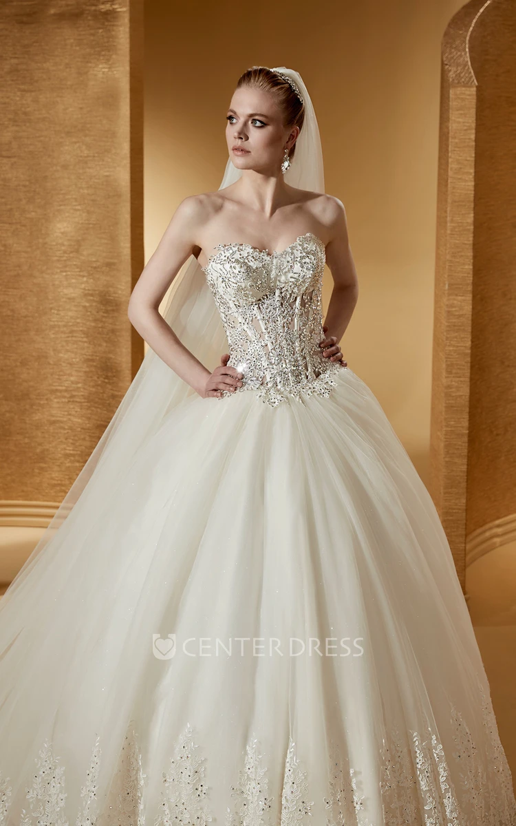 Sweetheart Ball Gown With Beautiful Beaded Corset And Court Train