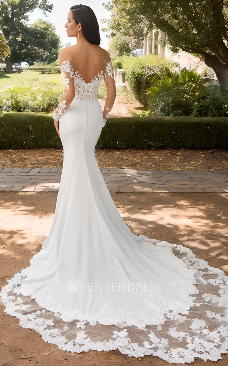Mermaid Wedding Dresses Backless Satin Lace Appliques Sweep Train Bridal  Gowns