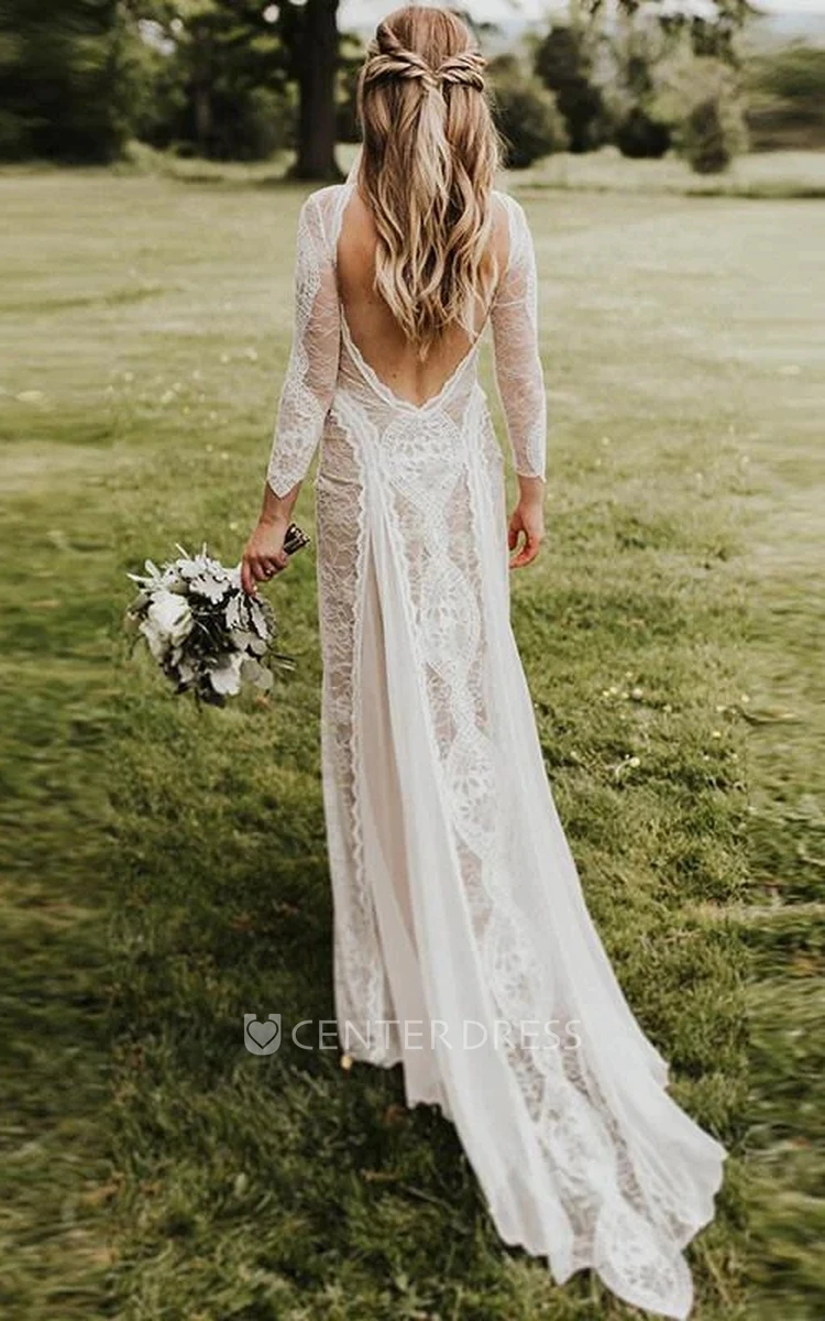 Elegant Lace Mermaid Wedding Dress with 3/4 Sleeves