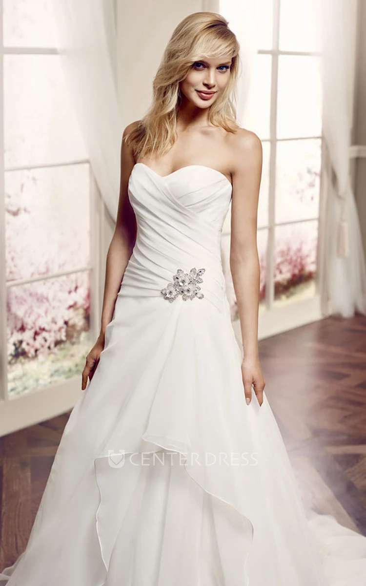 A-Line Sweetheart Tulle Wedding Dress With Criss Cross And Draping