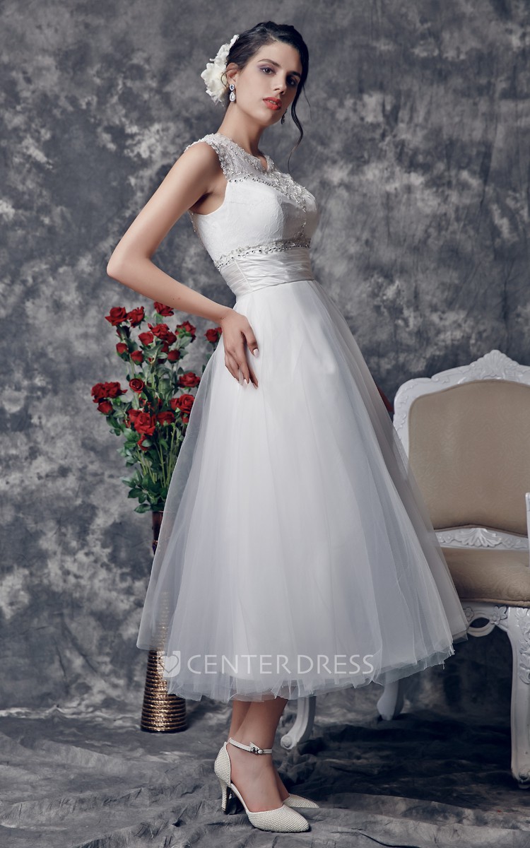 Vintage Calf Length Wedding Dress