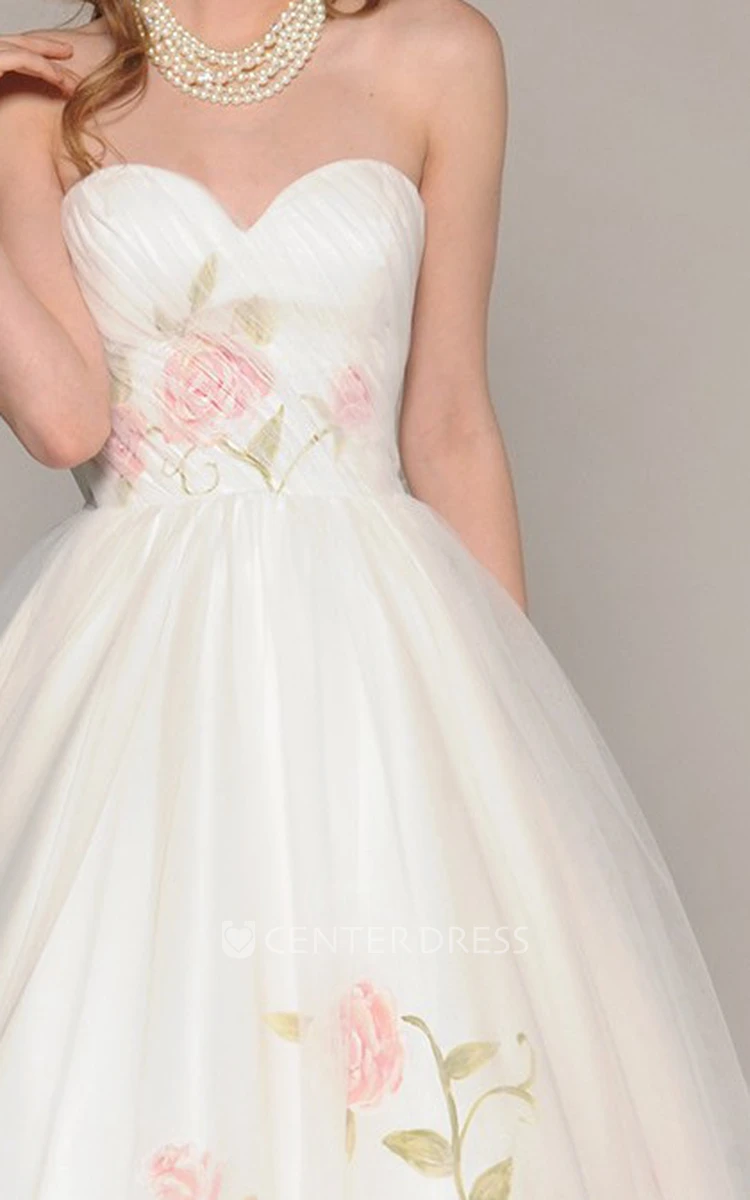 High-Low Sweetheart Criss-Cross Bowed Tulle Wedding Dress With Embroidery And V Back