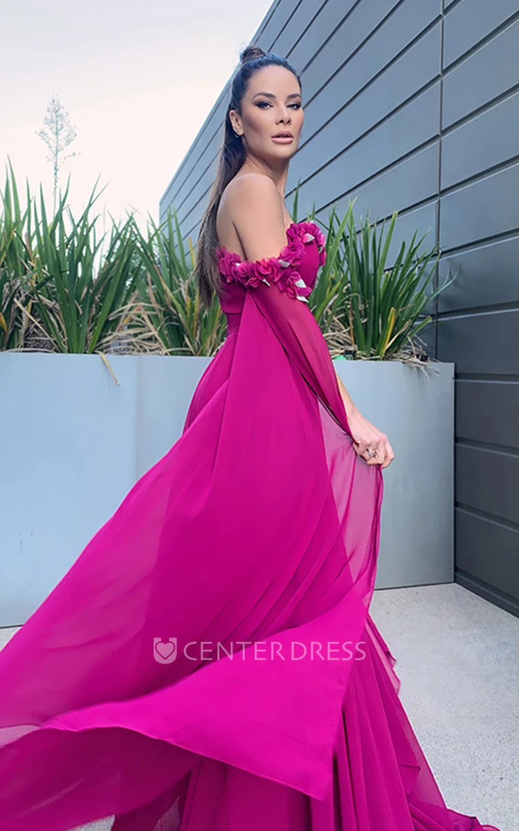 Romantic Chiffon Beach Prom Dress with Open Back and Flowers Women's Elegant A-Line