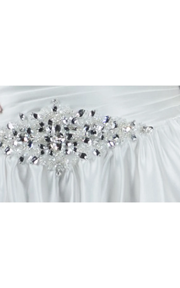 V Neck Cap Sleeve Taffeta Bridal Ball Gown With Crystal Waist