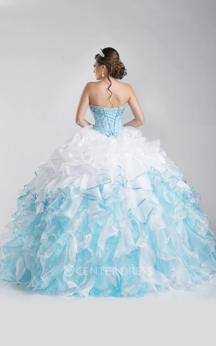 Sweetheart Sequined Corset Ball Gown With Cascading Ruffles