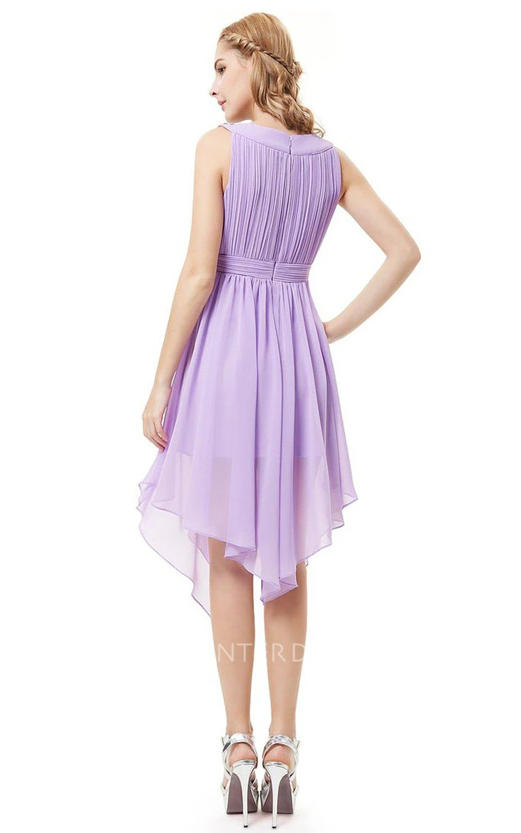 Sleeveless A-line Asymmetrical Dress With Pleats
