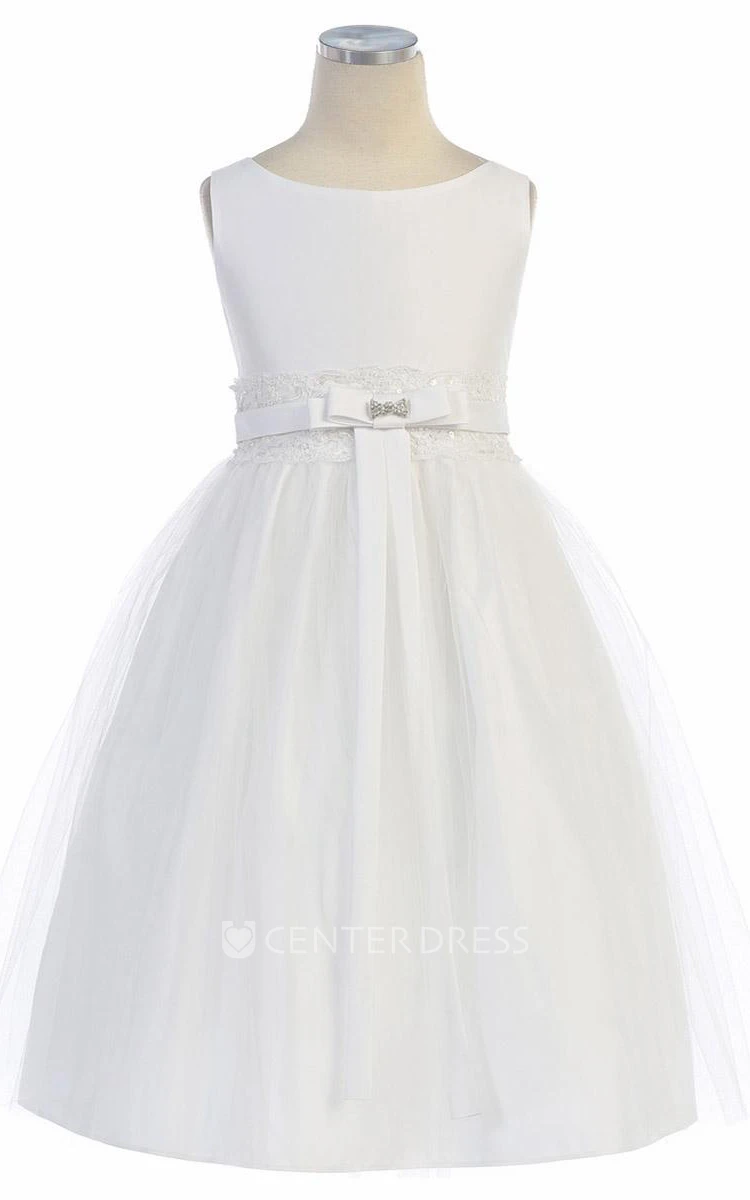 Tiered Tulle&Lace Flower Girl Dress With Broach