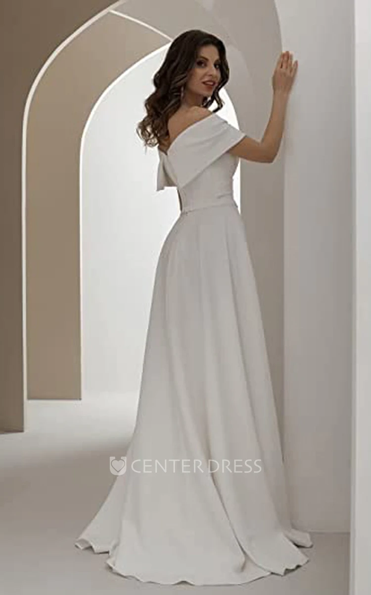 Elegant Split Front A-Line Satin Wedding Dress with Off-the-shoulder