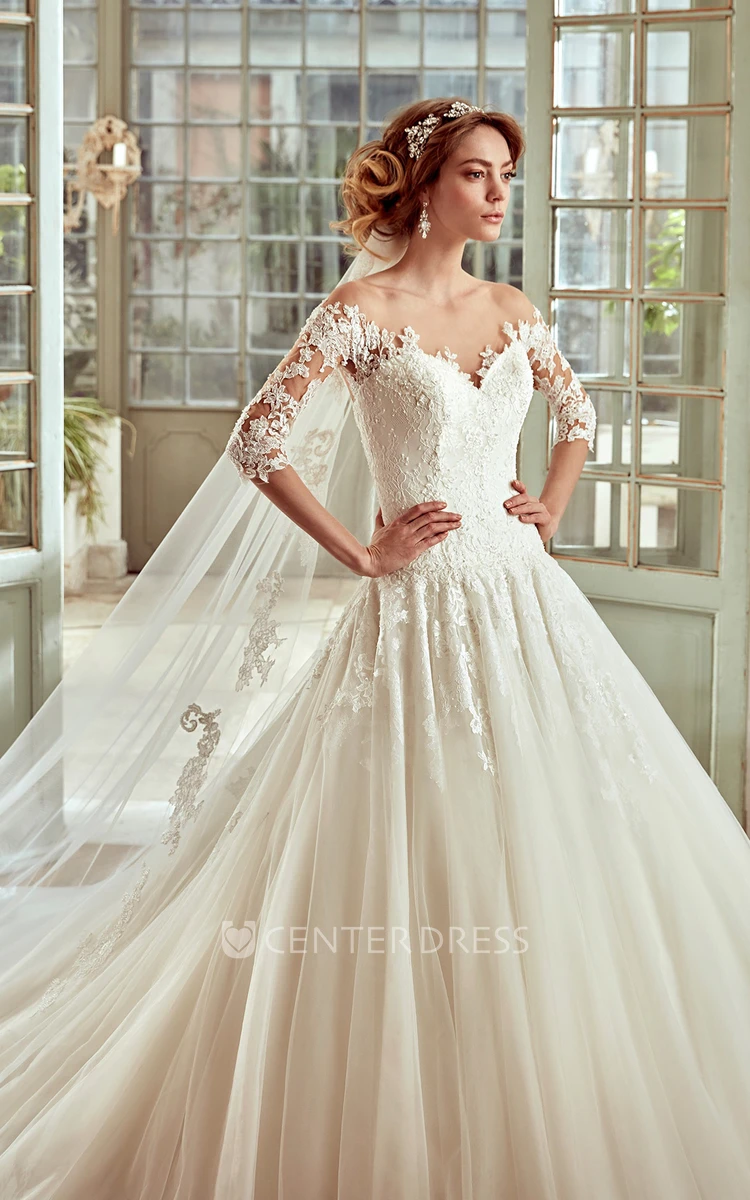 Sweetheart Wedding Dress With Pleated Tulle Skirt and Half Sleeves