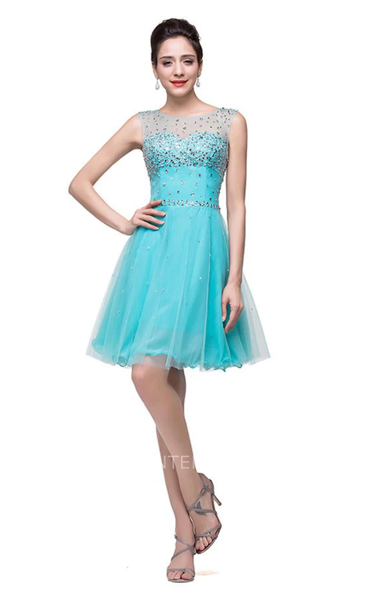 Classic Sleeveless Tulle Short Homecoming Dress With Crystals