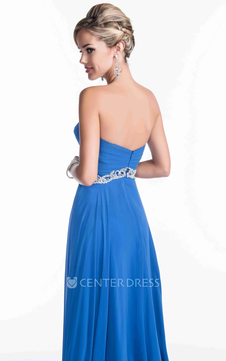 Chiffon Sweetheart Empire A-Line Long Prom Dress With Beadwork