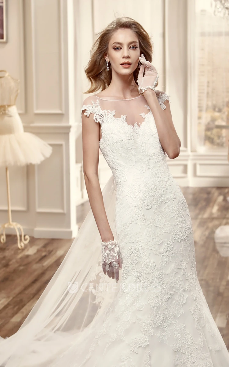 Cap-Sleeve Mermaid Wedding Dress With Open Back And Appliques