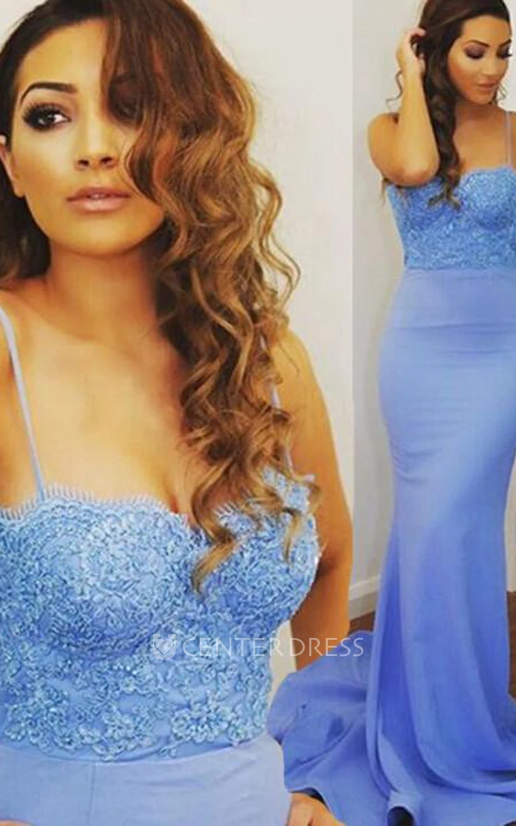 Stunning Spaghetti Straps Prom Dresses Mermaid Lace Appliques
