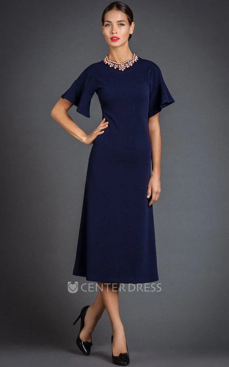 Simple Bell Sleeve A-line Tea-length Dress