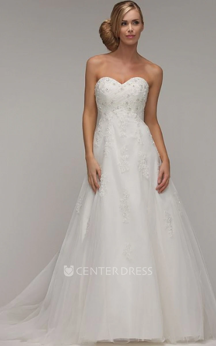A-Line Sweetheart Criss-Cross Tulle Wedding Dress With Beading And Lace Up