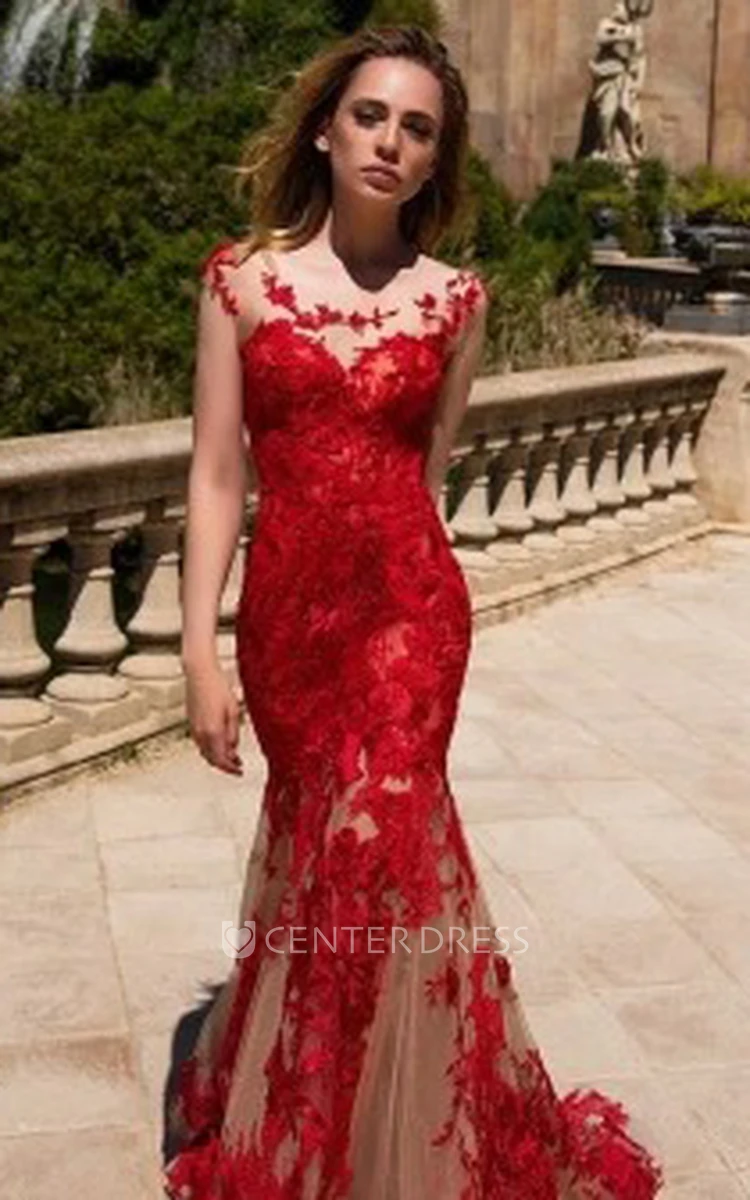 Sexy Mermaid Floor-length Sleeveless Lace Prom Dress with Removable Skirt