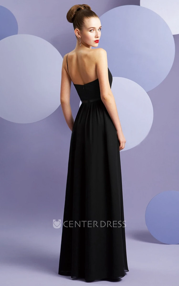 One-Shoulder A-Line Chiffon Bridesmaid Dress With Floral Single Strap