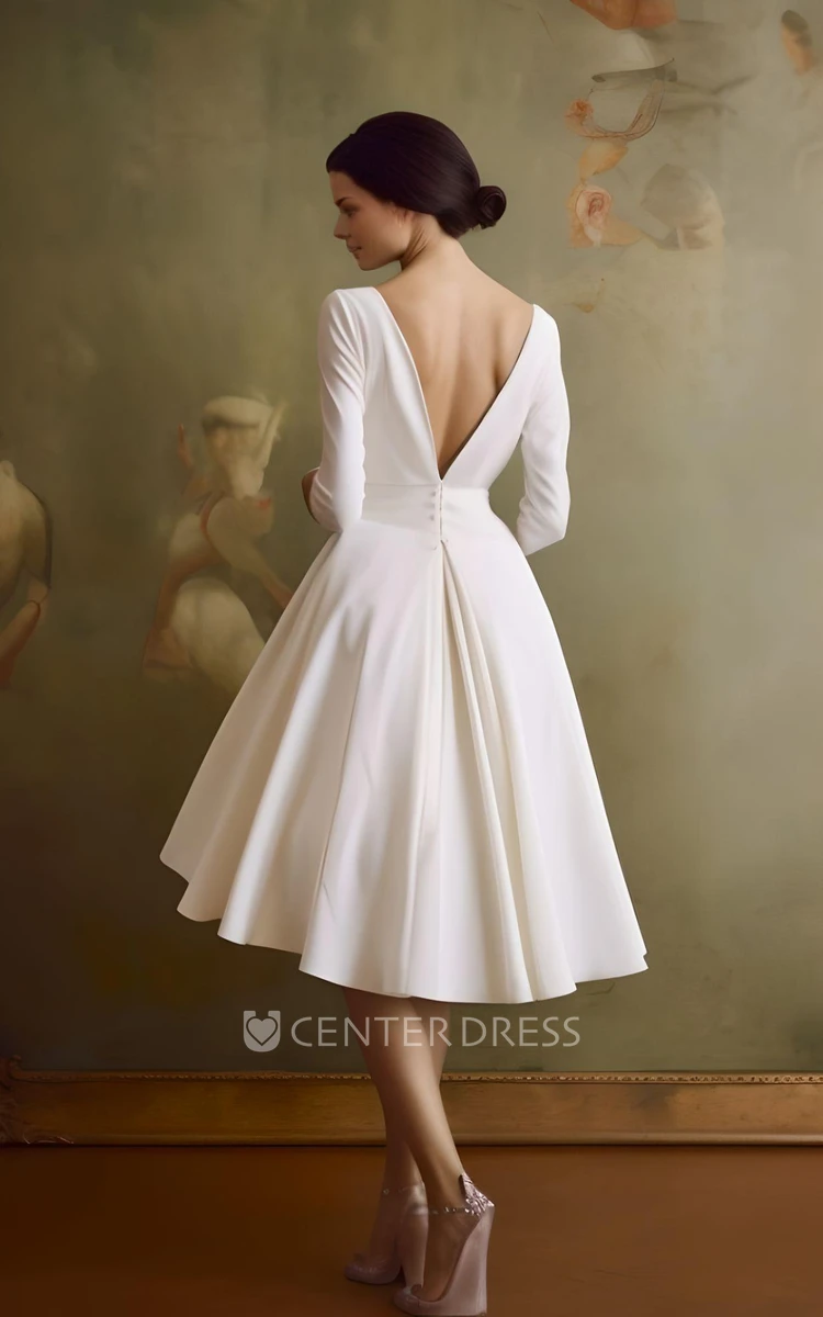 Vintage A-Line Satin Wedding Dress V-neck Knee-length Simple Elegant Garden Beach 2024 Women