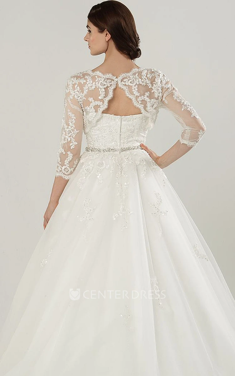 Ball Gown Sweetheart Jeweled Tulle Wedding Dress With Cape
