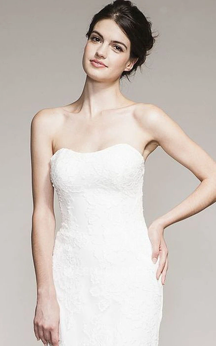Strapless Maxi Appliqued Sleeveless Lace Wedding Dress
