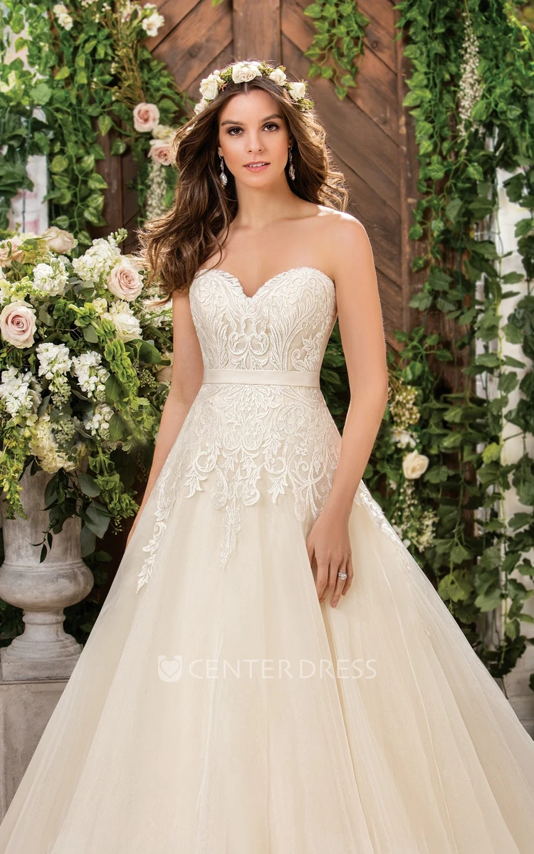 Sweetheart A-Line Ballgown With Appliques And Pleats