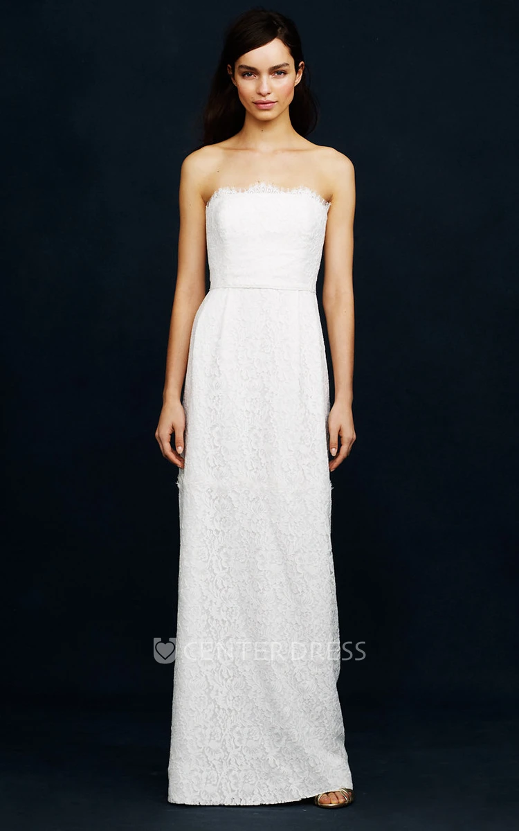 Sheath Long Sleeveless Strapless Lace Wedding Dress