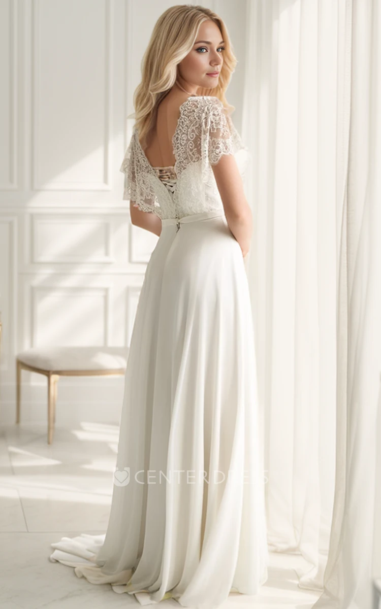 Minimalist Long-Sleeve Wedding Dress with an Ethereal Sweetheart Neckline and a Tied Back
