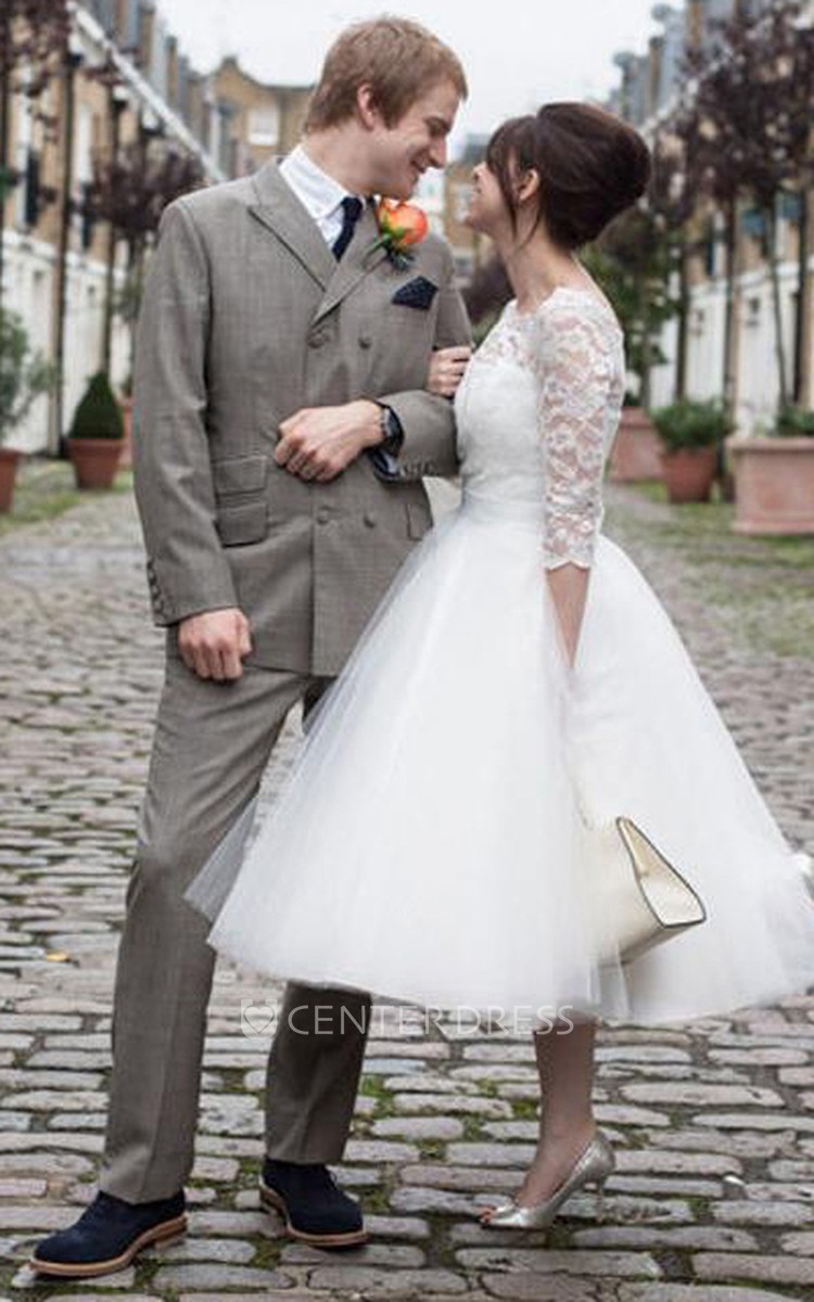 Three quarter length wedding dresses clearance with