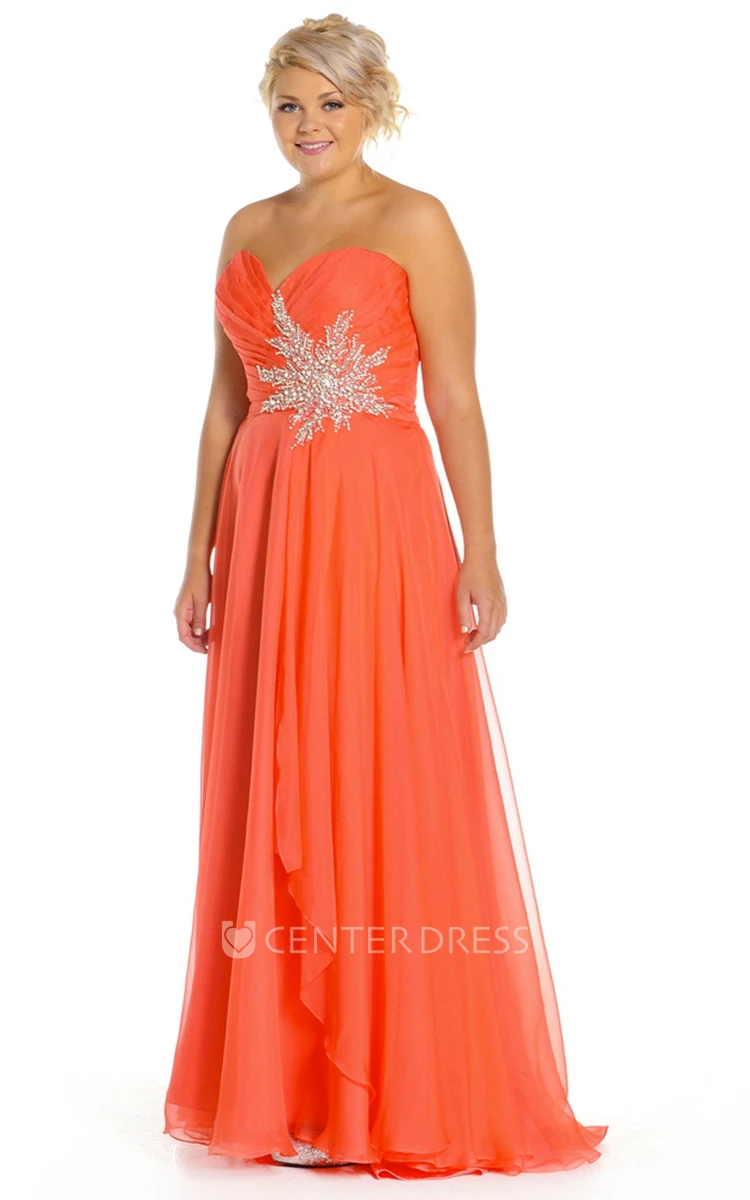 A-Line Sleeveless Criss-Cross Sweetheart Long Chiffon Prom Dress With Draping And Appliques