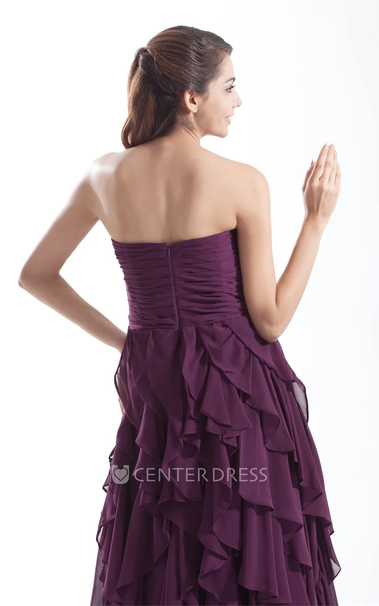 Chiffon High-low Formal Dress with Cascading Ruffles and Beading