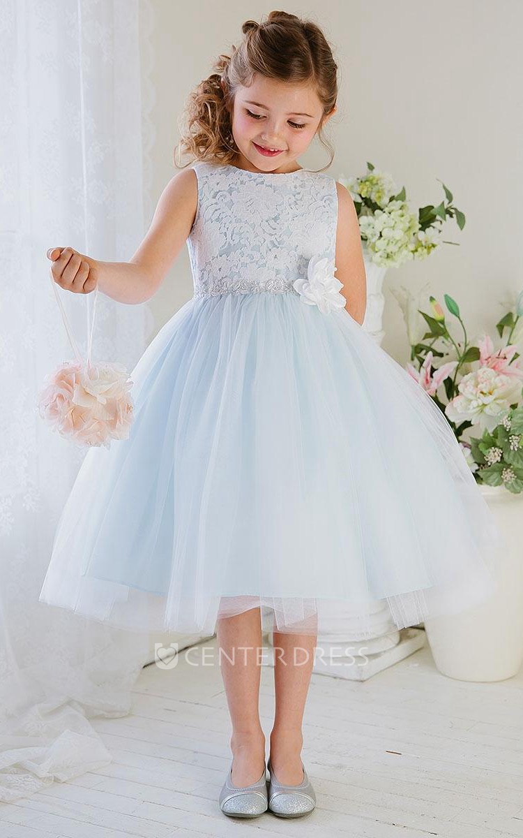 Blueviolet Tea Length Tiered Tulle Tutu Lace Top Scalloped Edges Back Party Flower store Girl Dress