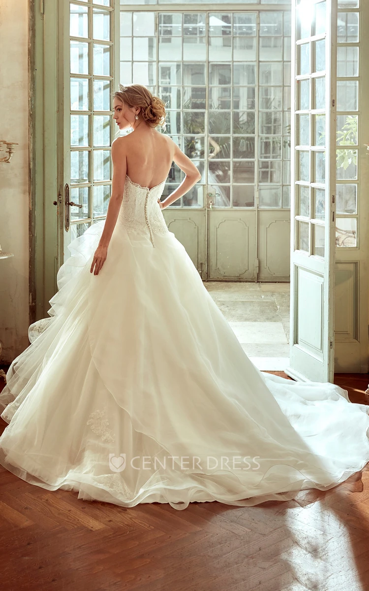 Strapless A-line Wedding Dress with Side Draping and Ruching Skirt 