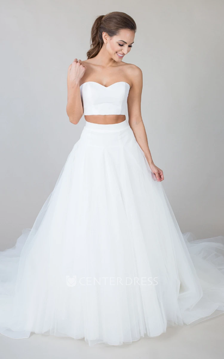 A-Line Sweetheart Long Tulle Wedding Dress With V Back