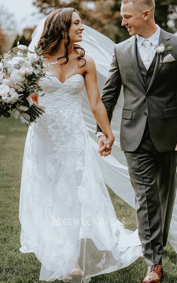Elegant Sexy Sweetheart Boho Wedding Dress Ethereal Beach Strapless Floor-Length Bridal Gown