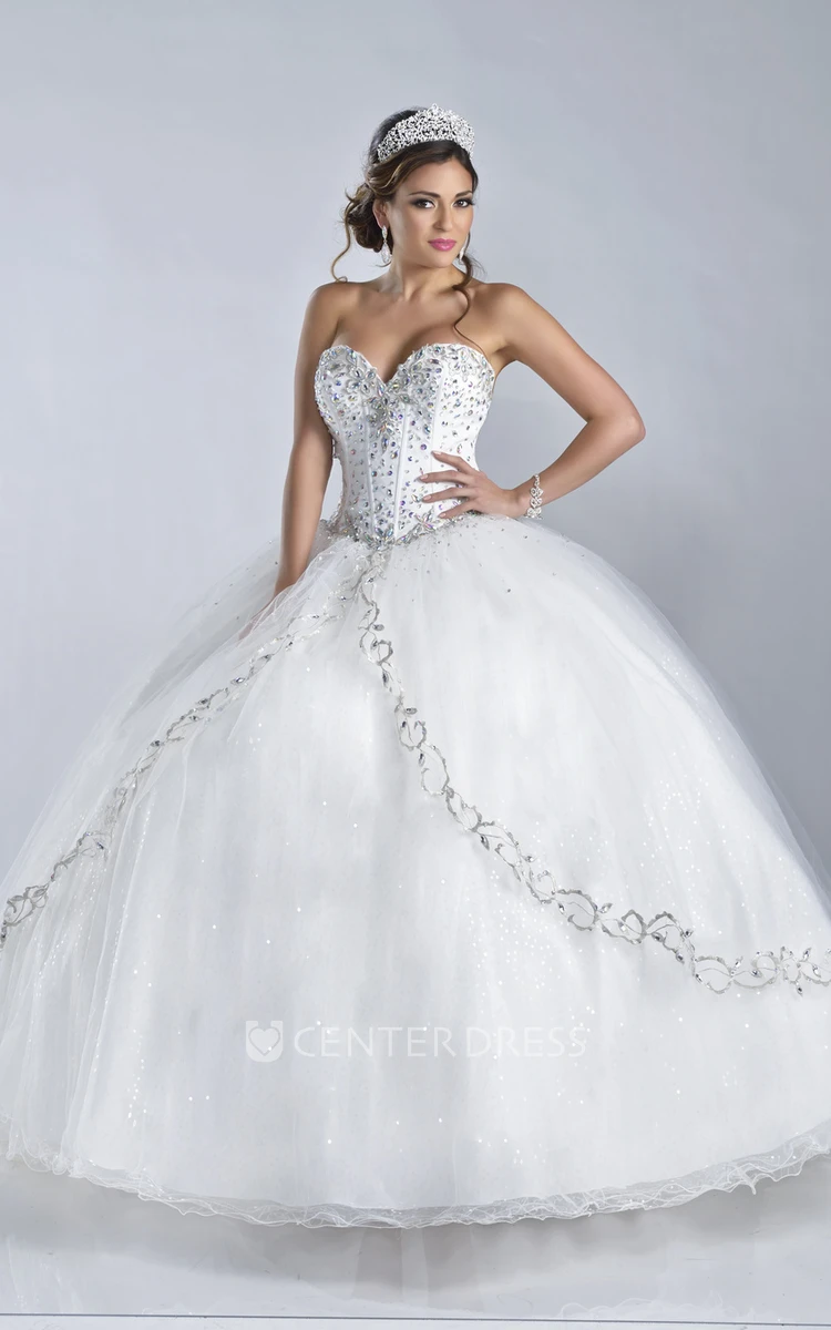 Lace-Up Back Sweetheart Ball Gown With Bodice Rhinestones
