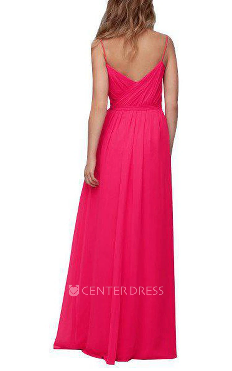 Spagetti Straps Ruched Wrap Floor-length Bridesmaid Dress