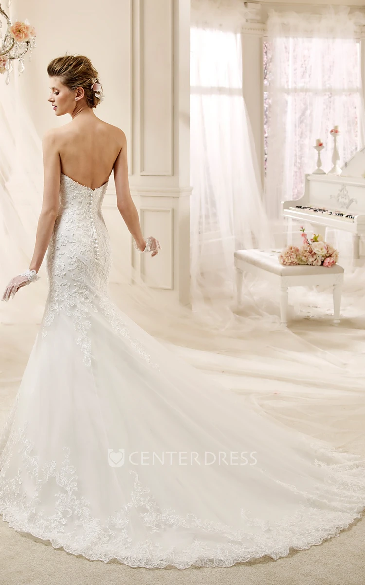 Simple Sweetheart Lace Long Gown With Sheath Style And Court Train