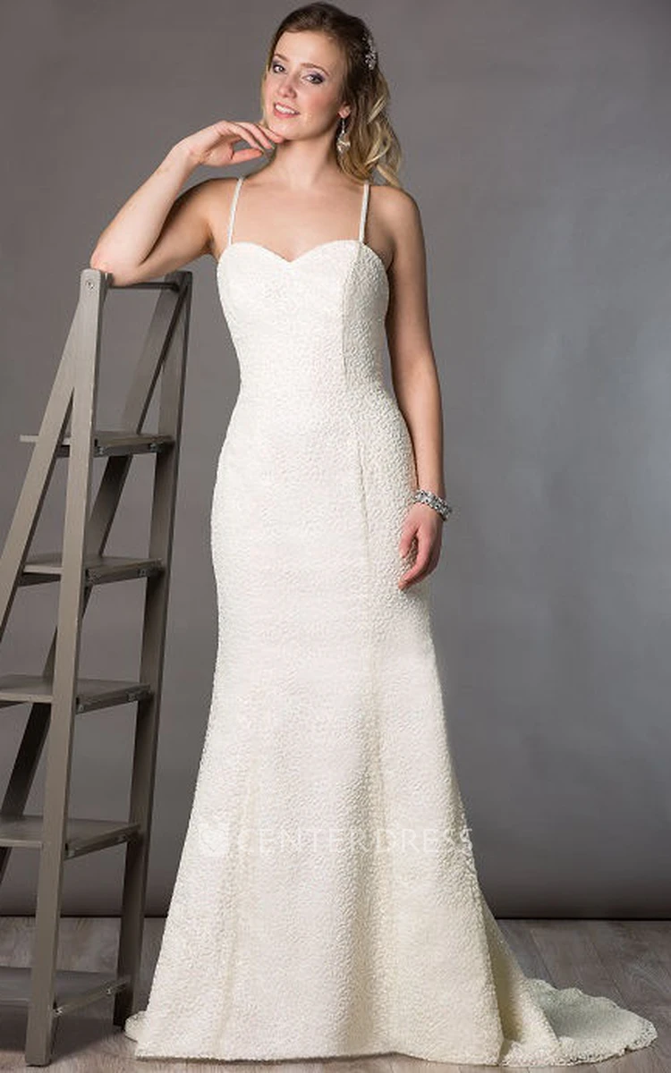 Sweetheart Sheath Beading Bridal Gown With Back Criss-Cross Spaghetti Straps