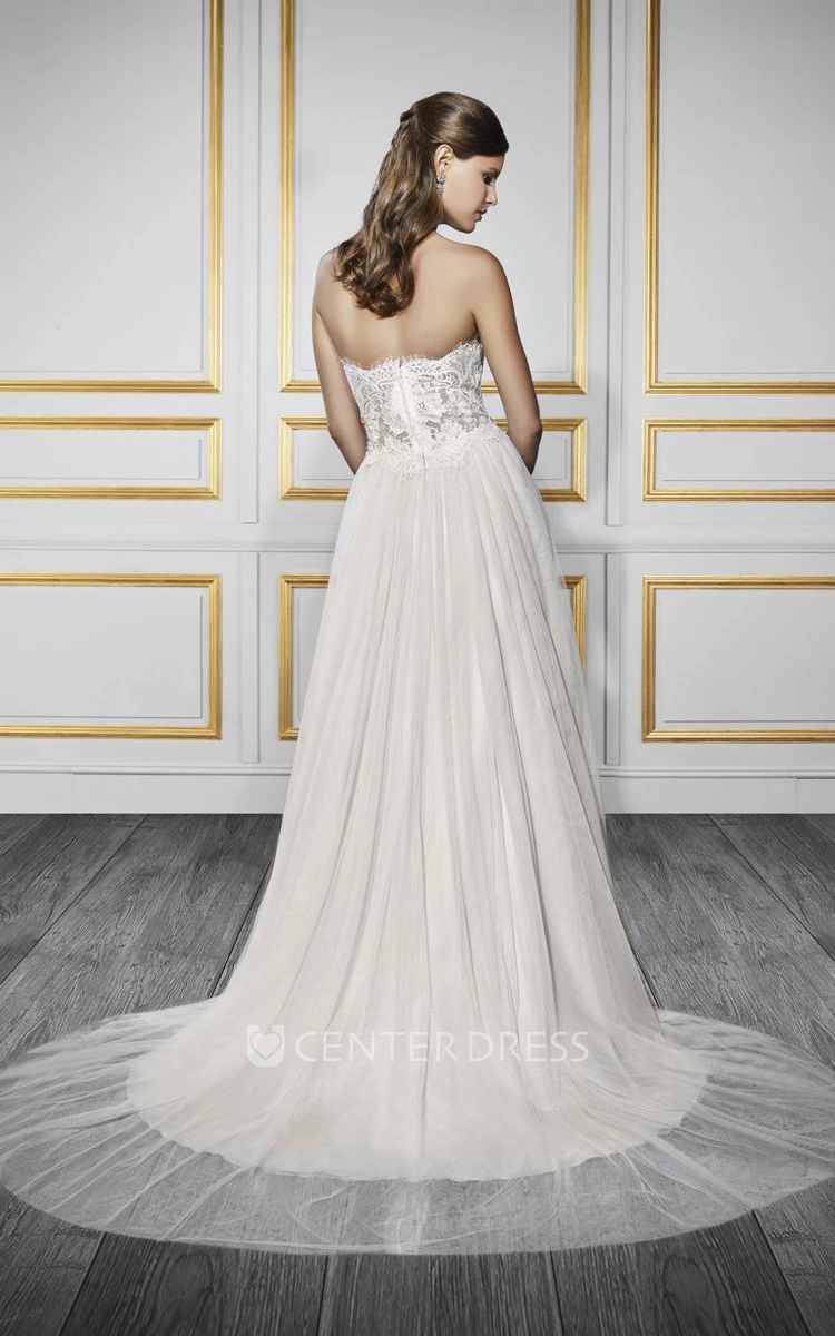 A-Line Sweetheart Tulle&Lace Wedding Dress With Zipper