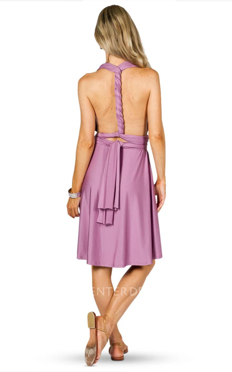 V-Neck Knee-Length Ruched Jersey Convertible Bridesmaid Dress With Straps