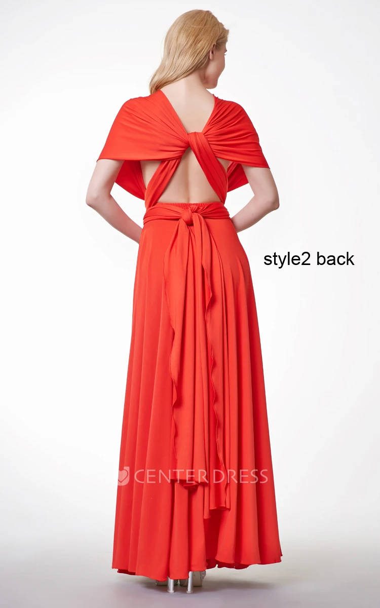 Convertible Sleeveless Halter Neck Pleated A-line Jersey Gown