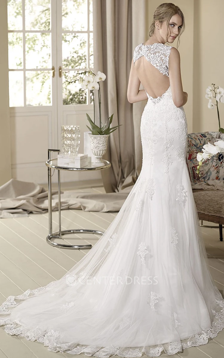 Mermaid Appliqued Maxi Sleeveless Lace Wedding Dress