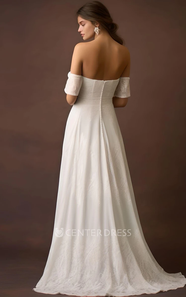 Simple Sheath Chiffon Wedding Dress Off-the-shoulder Sleeveless Casual Bohemian Elegant Flowy