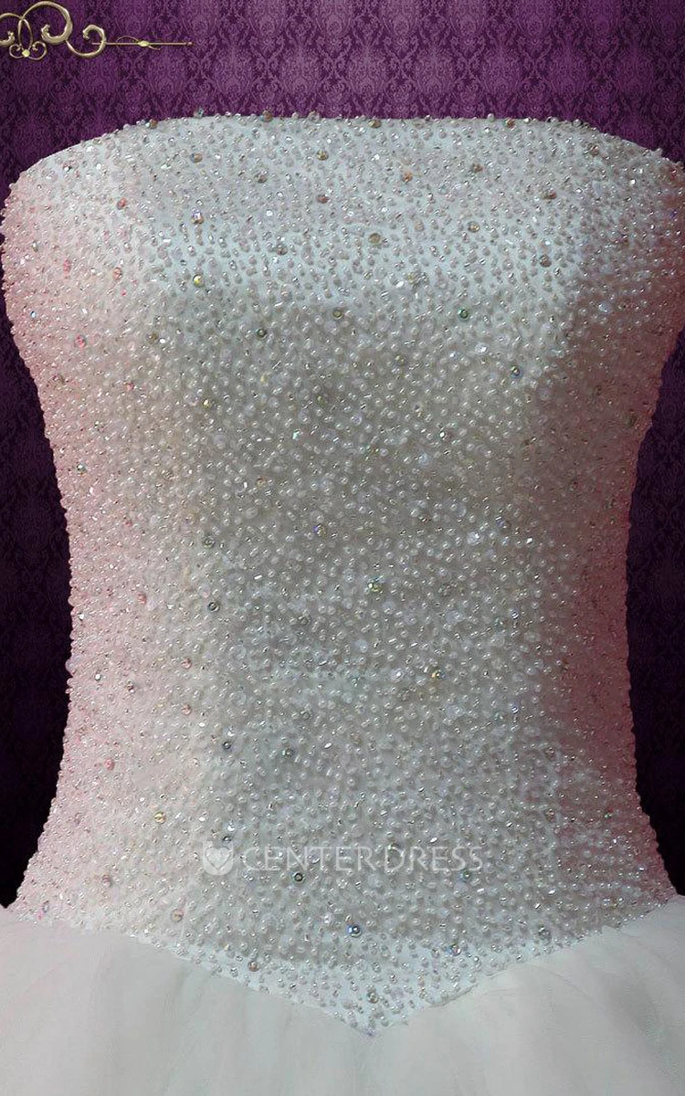 Ball Gown Tulle Satin Dress With Beading