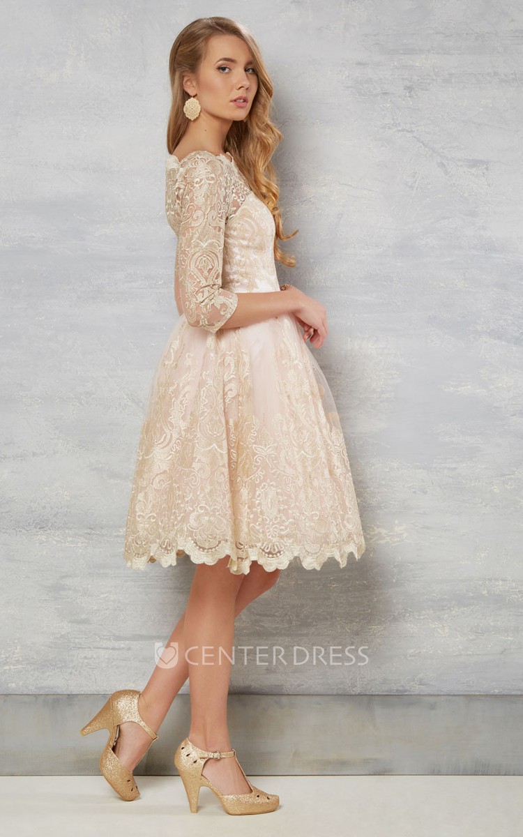 Cream Lace Tea Length Dress