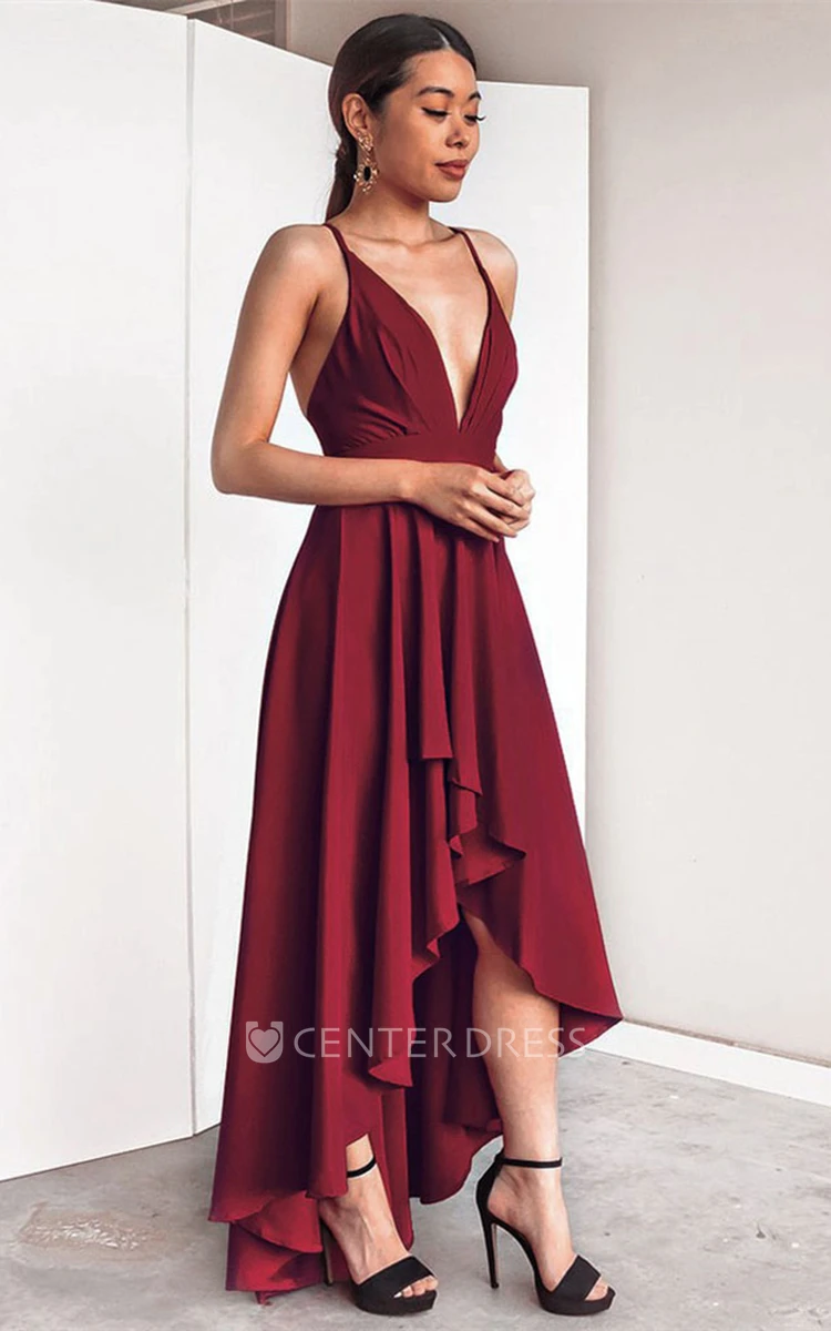 Ethereal A Line High-Low Chiffon Evening Dress with Ruching