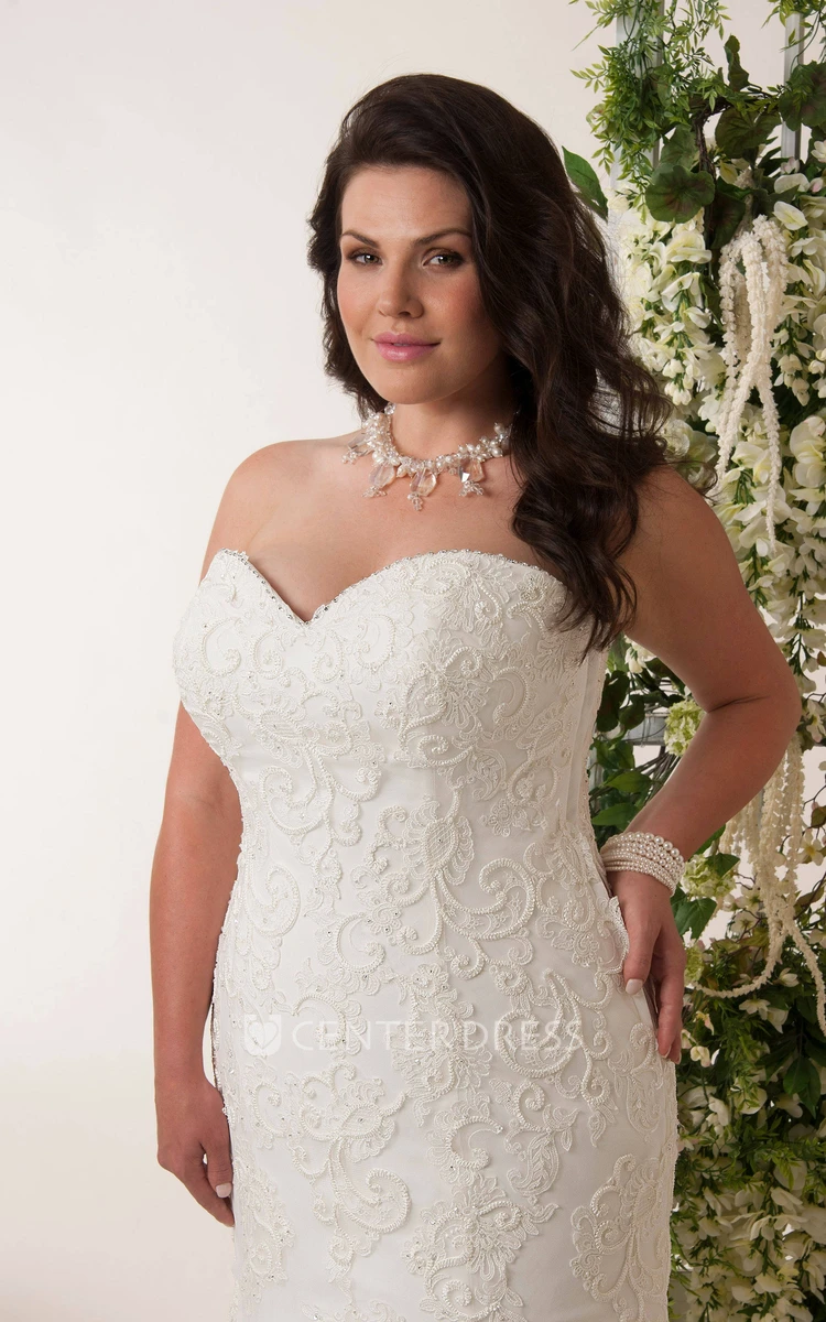 Mermaid Sweetheart Lace Plus Size Wedding Dress With Lace Up